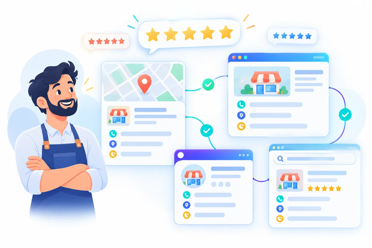 Reseñas y datos del negocio consistentes en la web